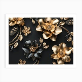 Gold And Black Flowers 7 Art Print