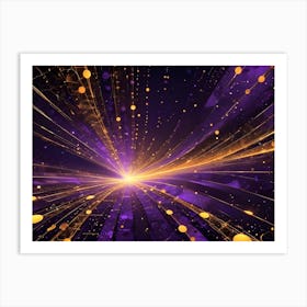 An Abstract Design Featuring A Swirling Vortex Of Glowing Golden Lines And Dots On A Purple Background Art Print