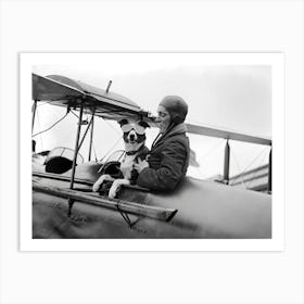 Dog In The Cockpit Vintage Black and White Photo Art Print