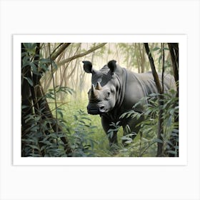 Black Rhinoceros Dense Vegetation Realism 4 Art Print
