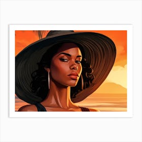 Illustration of an African American woman at the beach 86 Art Print