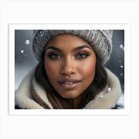 Beautiful African American Woman In Winter 8 Art Print