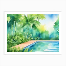 Watercolor Tropical Pool Art Print