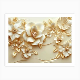 Gold And White Flowers 1 Art Print