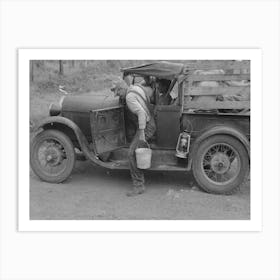 Untitled Photo, Possibly Related To Migrant Getting Out Of Car With Pail To Get Some Water, Encamped Along Roadsid Art Print