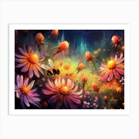 Bees And Flowers Art Print