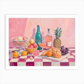 Food Still Life On A Pink Checkerboard Table Art Print