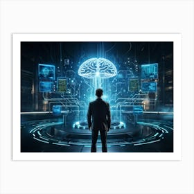 Abstract Cyber Concept Art Featuring A Human Brain At The Center Of Innovation Connected With Futur 2 1 Art Print