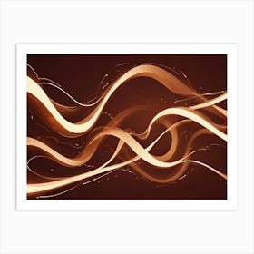 An Abstract Digital Illustration Of A Series Of Glowing, Golden Lines Flowing And Twisting Against A Dark Brown Background Art Print