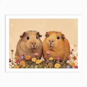 Floral Animal Illustration Guinea Pig Art Print