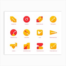 An Abstract Set Of Flat Design Navigation Icons Consisting Of Pointer With Red And Yellow Color Sche (3) Art Print