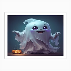 Ghost Halloween With Pumpkin Art Print