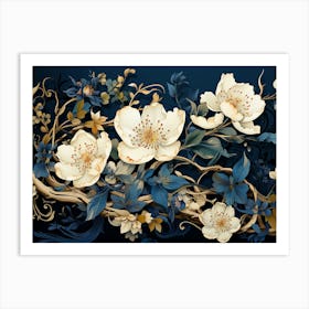 White and Blue Foliage Art Print