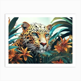 Tropical Trees And Safari Leopard Animal Art Design 3d Illustration Art Print