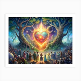 People Gathered Around A Heart Shaped Galaxy Art Print