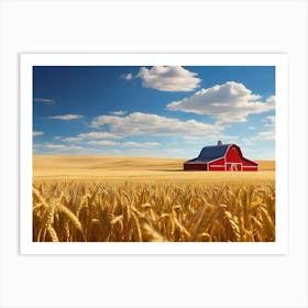 Red Barn In Wheat Field Paintings Art Print 1 Art Print