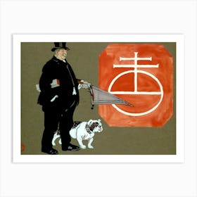 Fat Man Holding Closed Umbrella With Bulldog, Edward Penfield Art Print