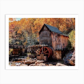 Autumn Water Wheel Cabin Art Print