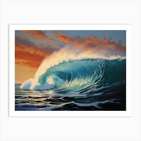 Painting of surfing Wave at Sunset Art Print