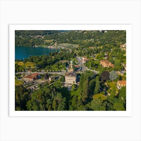 Beautiful villas on Lake Orta. Aerial photography. Art Print