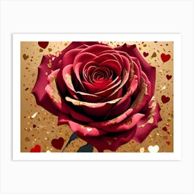 Red Rose With Hearts Art Print