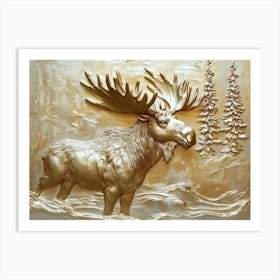 3d Moose Art Background Golden Painting Art Print