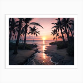 Beach Sunset Sunrise View Painting #4 Art Print