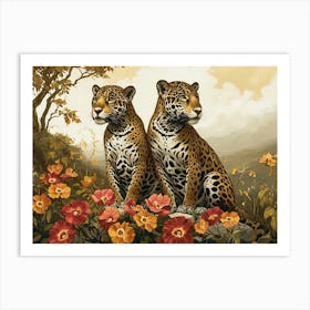 Floral Animal Illustration Jaguar 4 Art Print