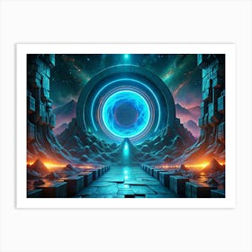 Futuristic Sci Fi Landscape With Glowing Portal Art Print