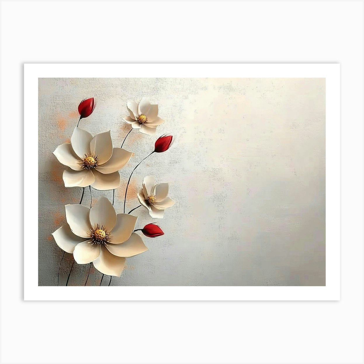 Simple Floral Painting On A Light Gray Painting Art Print by Divine Studio