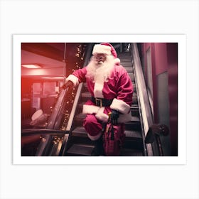 Santa Claus On The Escalator Art Print