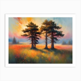 Sunset Over Cedar Trees Art Print