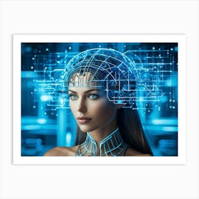 A Cybernetic Womans Head Abstractly Adorned With A Mesmerizing Grid Pattern Symbolizing Innovation Art Print