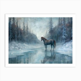 Horse In The Snow Art Print