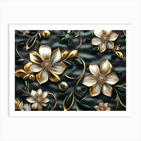 Gold And White Flowers 18 Art Print