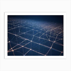 Abstract Image Of A Grid Of Glowing Golden Lines Extending Into The Distance, Resembling A Network Or A Constellation Of Stars Art Print