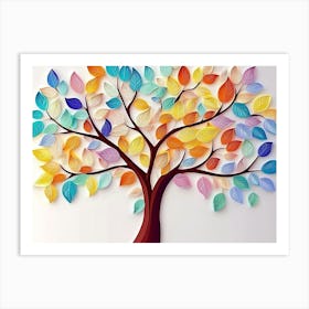 Colorful Tree with Leaves on Hanging Branches of Blue, White and Golden 9 Art Print