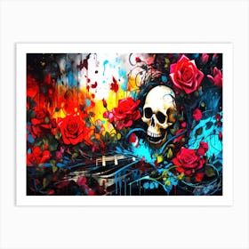 Skull And Roses 2 - Halloween Inspired Art Print