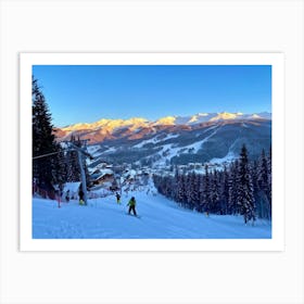 Snow Laden Mini Ski Resort Quaint Chalets Dotted With Smoking Chimneys Nestled Among Frosted Pine T Art Print