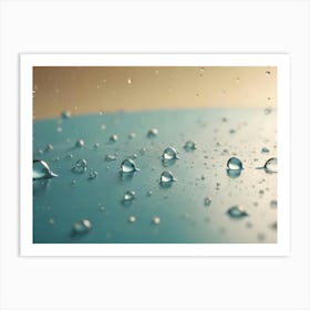 Close Up Of Water Drops On A Blue Surface Art Print