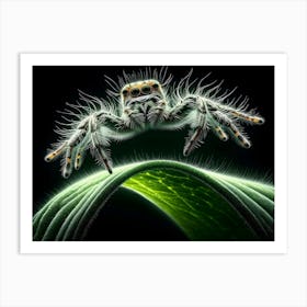 Cute jumping spider On A green leaf macro Leaf Art Print