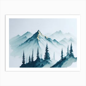 Mountain And Forest In Minimalist Watercolor Horizontal Composition 458 Art Print