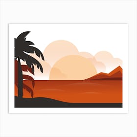 Sunset With Palm Trees 2 Art Print