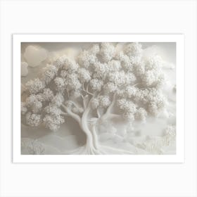 3d Art with White Floral Tree Pattern 1 Art Print