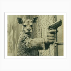 Absurd Bestiary: From Minimalism to Political Satire.Giraffe With Gun Art Print