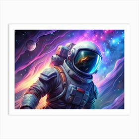 Astronaut In Space With Colorful Nebula In Helmet Art Print