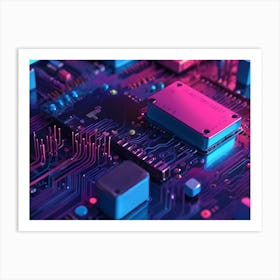 Abstract Circuit Board With Neon Lights Art Print