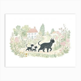 Cat Family At Countryside Art Print