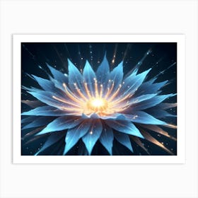 An Abstract Image Of A Glowing Blue Flower With A Bright Center And Radiating Lines Art Print