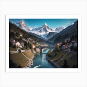 Mountain river landscape with Alps view #1 - Oil Painting Art Print